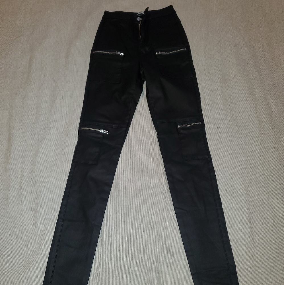 Tall Black Vice High Waisted Coated Zip Pocket Jea